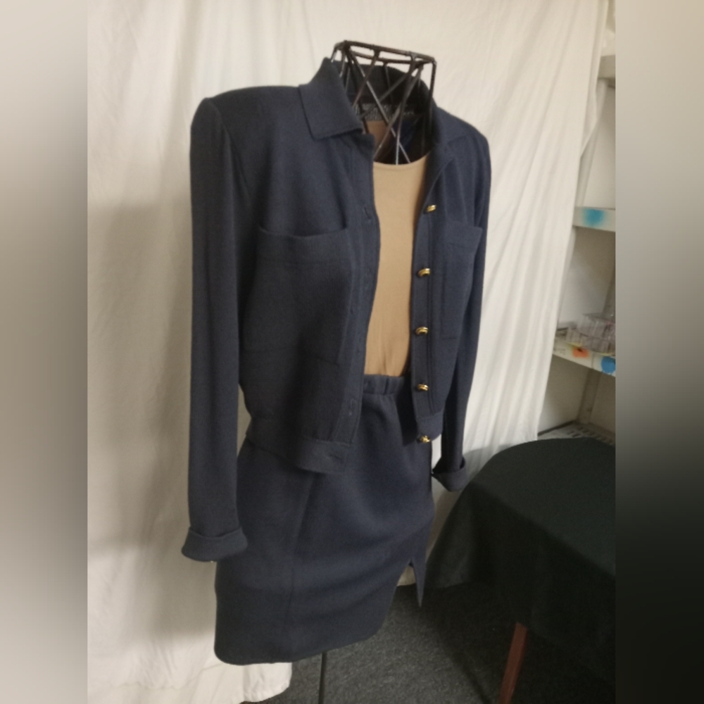 Elegant Navy Women's Jacket and Skirt Set